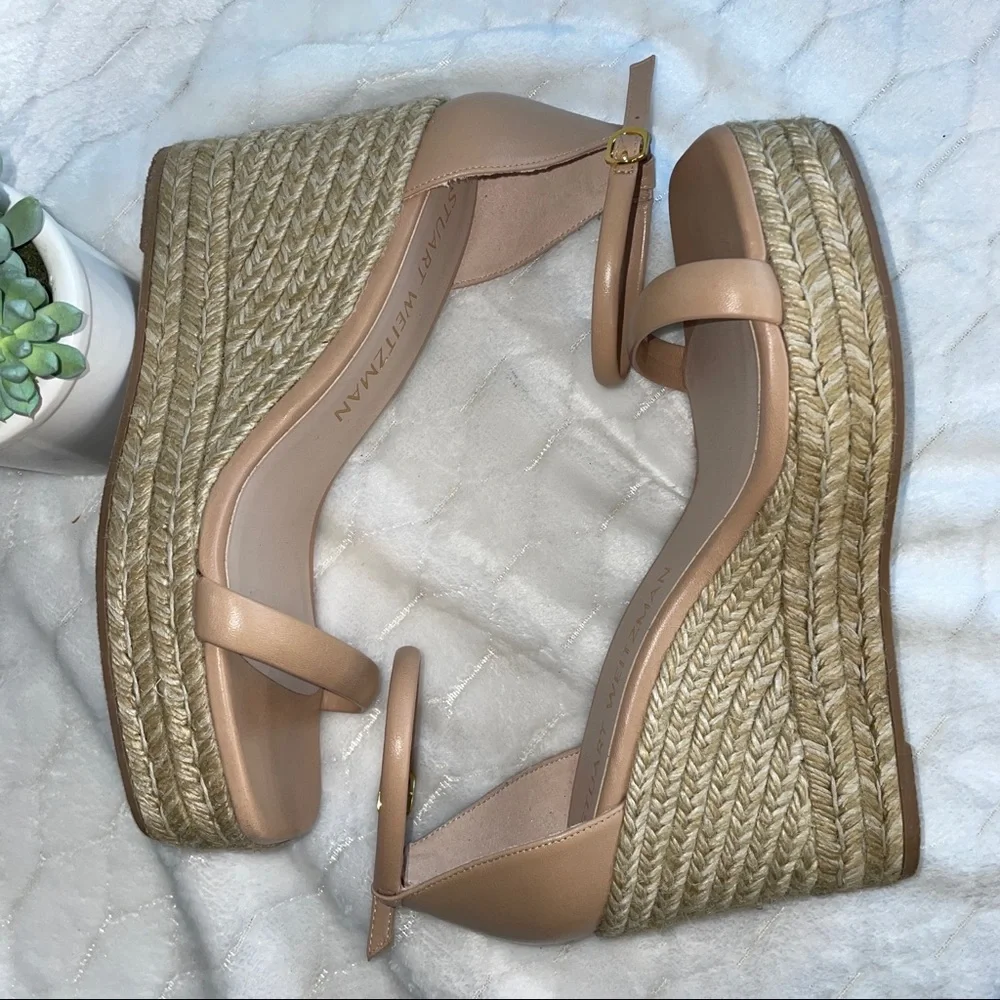 Stuart Weitzman Nude Tan Espadrille Wedge Sandals